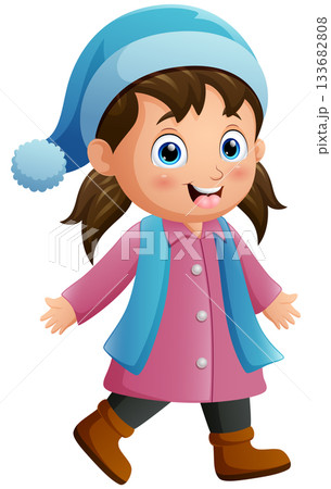 Cartoon girl wearing winter clothes Cartoon girl wearing winter clothes 133682808