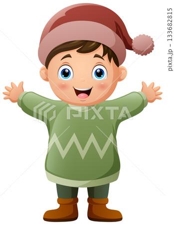Happy little boy cartoon wearing winter clothes Happy little boy cartoon wearing winter clothes 133682815
