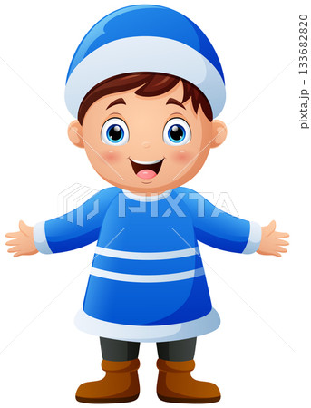 Cartoon little boy wearing winter clothes Cartoon little boy wearing winter clothes 133682820