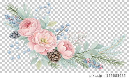 Christmas garland botanical border with  flowers 133683485