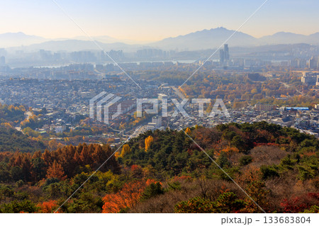 南山公園から見た朝もやに煙る市街地の風景 133683804