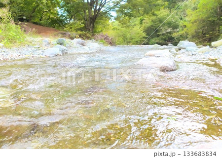 キャンプ場脇を流れる水無川の清流 キャンプ場脇を流れる水無川の清流 133683834