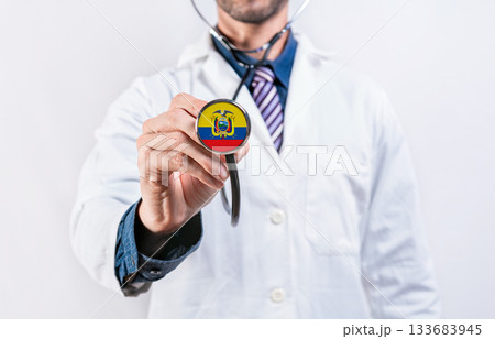 Ecuador healthcare system, doctor holding stethoscope. Ecuador health and medical insurance concept 133683945
