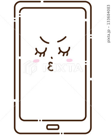 スマホ　怒る表情　スマートフォン　むっとする顔　かわいいキャラクターイラスト 133684083