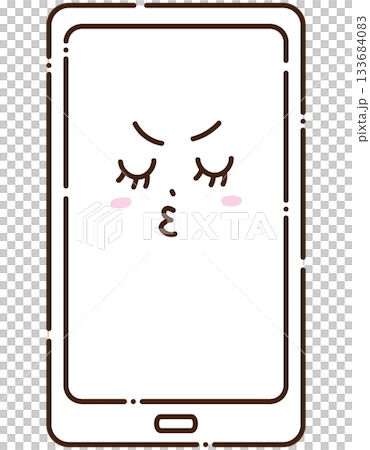 スマホ　怒る表情　スマートフォン　むっとする顔　かわいいキャラクターイラスト 133684083