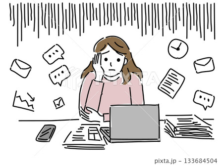 仕事や家事のストレスに悩む女性 仕事や家事のストレスに悩む女性 133684504
