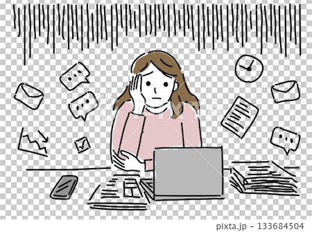 仕事や家事のストレスに悩む女性 仕事や家事のストレスに悩む女性 133684504