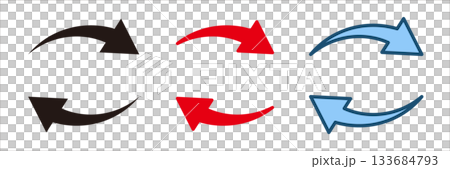 裝飾性黑色、紅色和藍色彎曲箭頭（彎曲箭頭）套裝（普通、圓角、輪廓）向量圖 133684793