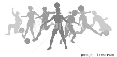 Soccer Football Players Men Women Silhouettes 133684986
