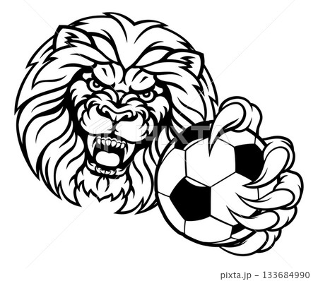 Lion Soccer Ball Sports Mascot 133684990