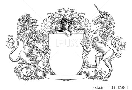 Coat of Arms Crest Lion Unicorn Family Shield 133685001