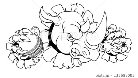 Rhino Rhinoceros Cricket Cartoon Sports Mascot 133685003