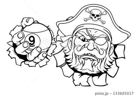 Pirate and 9 Ball Nine Ball Pool Cartoon Mascot 133685017