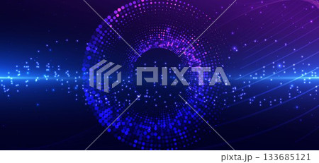 Dotted circles glowing futuristic tech on dark blue background. Technology data communication concept. 133685121