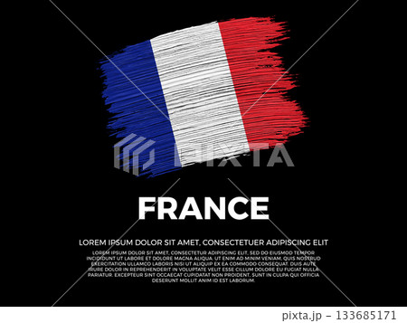 Flag of France. French and European Culture. Vibrant, textured brushstroke effect style. Black background with copy space. Dramatic composition in negative space. 133685171