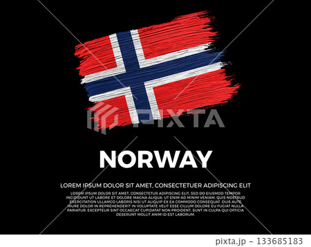 Flag of Norway. Scandinavian and European Culture. Vibrant, textured brushstroke effect style. Black background with copy space. Dramatic composition in negative space. 133685183