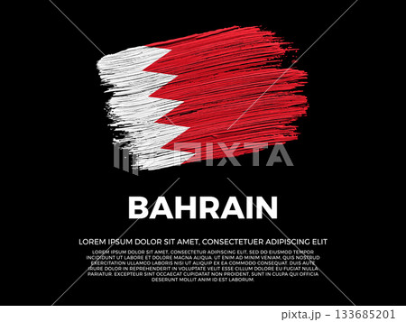 Flag of Bahrain. Bahraini and Arabian Culture. Vibrant, textured brushstroke effect style. Black background with copy space. Dramatic composition in negative space. Flag of Bahrain. Bahraini and Arabian Culture. Vibrant, textured brushstroke effect style. Black background with copy space. Dramatic composition in negative space. 133685201