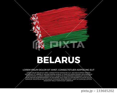 Flag of Belarus. Belarusian and European Culture. Vibrant, textured brushstroke effect style. Black background with copy space. Dramatic composition in negative space. 133685202