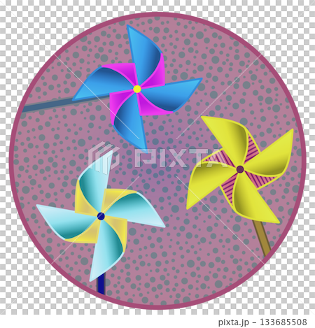 圓形背景的風車插圖 133685508