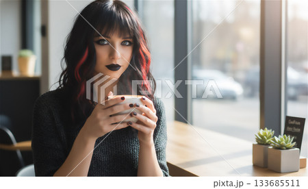 カフェでコーヒーを楽しむ女性 133685511