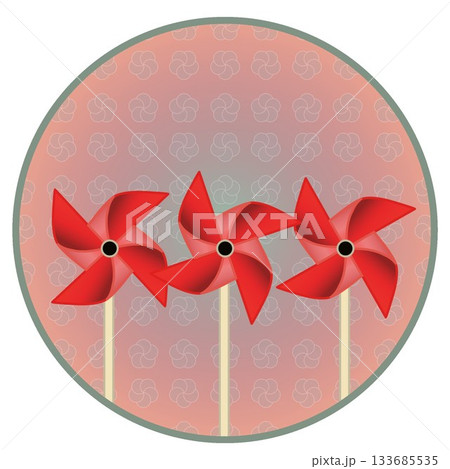 円形背景のついた風車のイラスト 133685535