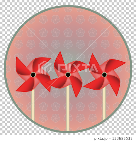 円形背景のついた風車のイラスト 133685535