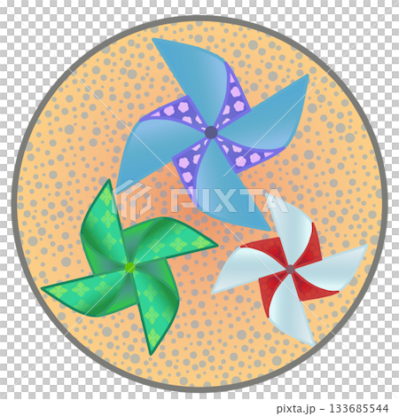 圓形背景的風車插圖 133685544