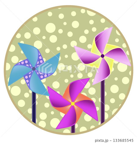 円形背景のついた風車のイラスト 133685545