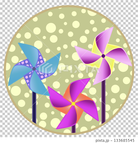 円形背景のついた風車のイラスト 133685545