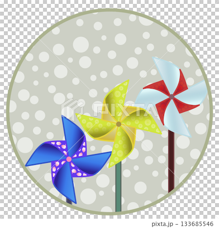 圓形背景的風車插圖 133685546