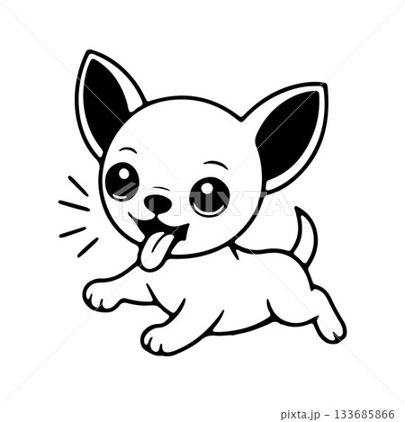 Cute cartoon chihuahua puppy playing with a joyful expression and a wagging tail Cute cartoon chihuahua puppy playing with a joyful expression and a wagging tail 133685866