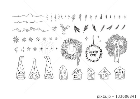 Hand drawn cute Christmas clipart set Hand drawn cute Christmas clipart set 133686841