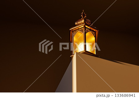 Elegant Islamic Lantern Casting Warm Light Elegant Islamic Lantern Casting Warm Light 133686941