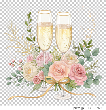 Elegant celebration illustration with two champagne glasses 133687698