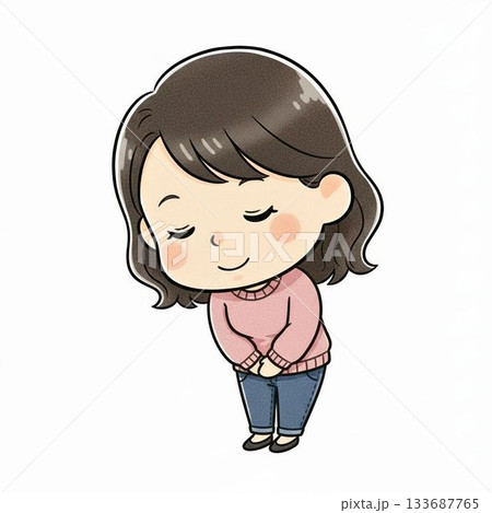 おじぎをする女性キャラクターのイラスト(丁寧なお辞儀・謝罪・挨拶) おじぎをする女性キャラクターのイラスト(丁寧なお辞儀・謝罪・挨拶) 133687765