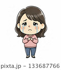 涙を流して泣く女性キャラクターのイラスト（悲しい・困る・落ち込む） 133687766
