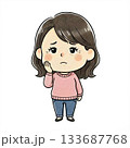 悩む女性キャラクターのイラスト（困惑・不安・迷う） 133687768