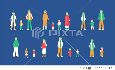 冬を過ごす家族のイラストセット 冬を過ごす家族のイラストセット 133687847