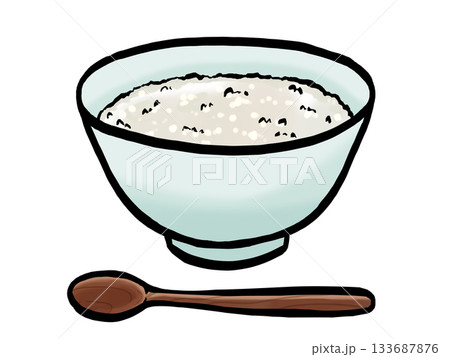 おかゆとスプーンのイラスト (筆タッチ) シンプル おかゆとスプーンのイラスト (筆タッチ) シンプル 133687876