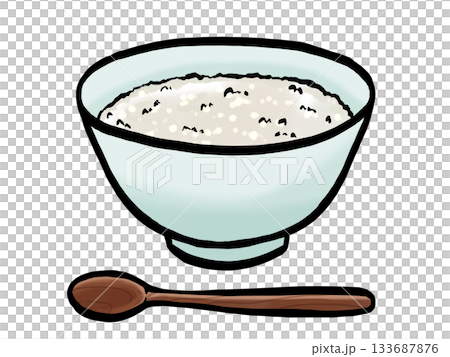 粥和湯匙的插圖（筆觸） 簡單 133687876
