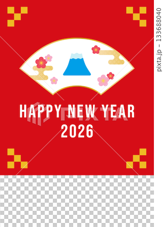 紅扇設計向量插畫新年賀卡模板素材【垂直】 紅扇設計向量插畫新年賀卡模板素材【垂直】 133688040