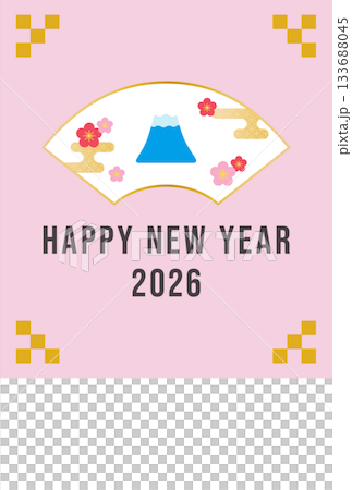 Vector illustration New Year's card template material with pink fan design [vertical] 133688045