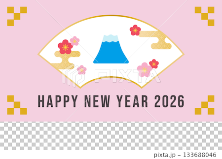 Vector illustration New Year's card template material with pink fan design [horizontal] 133688046