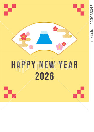 ゴールドの扇デザインのベクターイラスト年賀状テンプレート素材【縦長】 ゴールドの扇デザインのベクターイラスト年賀状テンプレート素材【縦長】 133688047