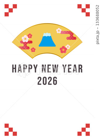 白の扇デザインのベクターイラスト年賀状テンプレート素材【縦長】 133688052