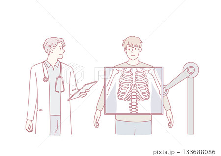 Doctor examine male patient on xray 133688086