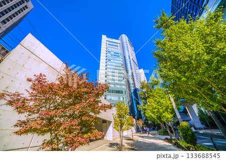 日本の東京都市景観 汐留のビジネス街。TOPAANエッジや共同通信社などを望む 133688545