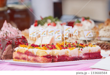 Punch Cake Slices at Naplavka Farmers Market, Prague 133688564