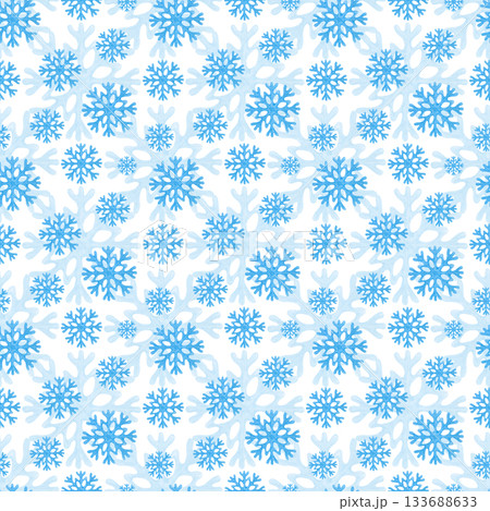 Seamless pattern with blue snowflakes on an isolated background. Drawing with colored pencils. Pencil drawing with delicate snowflakes for winter themes, wallpaper, wrapping paper, textiles Seamless pattern with blue snowflakes on an isolated background. Drawing with colored pencils. Pencil drawing with delicate snowflakes for winter themes, wallpaper, wrapping paper, textiles 133688633