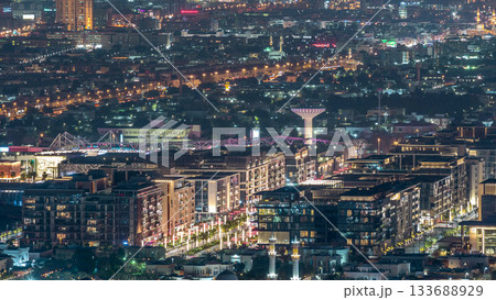Dubai City Walk aerial timelapse, travel and leisure venue in Dubai downtown 133688929